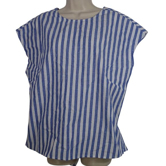Shein Curve Blue White Stripe Blouse Women OXL 12 With Back Twist Detail - Picture 1 of 7
